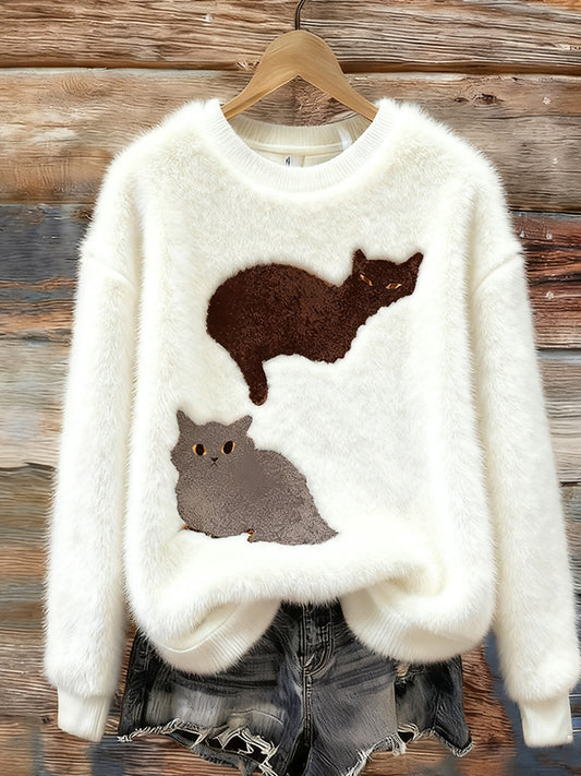 Női retro állat művészet nyomtatás kényelmes flanel pulóver