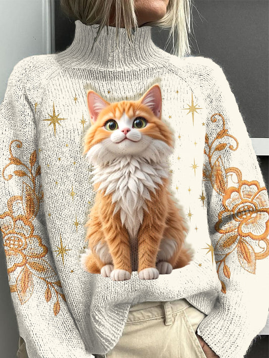 Női virágos nyomtatás alkalmi pulóver