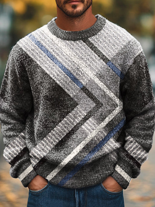 Férfi csíkos alkalmi személyzet nyak pulóver