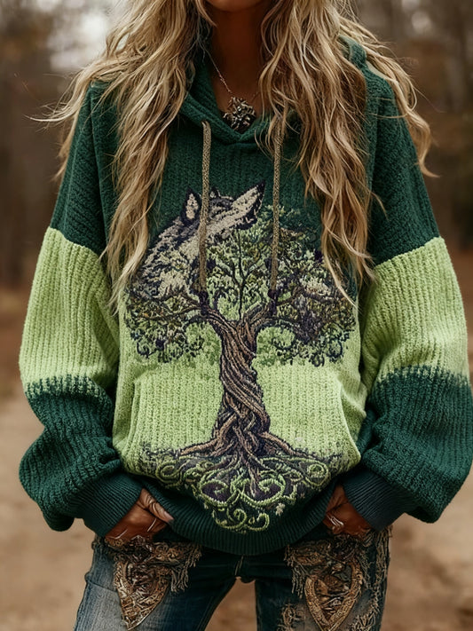 Női viking wolf kelta csomó az élet fája gradiens nyomtatás hosszú ujjú csuklyás pulóver