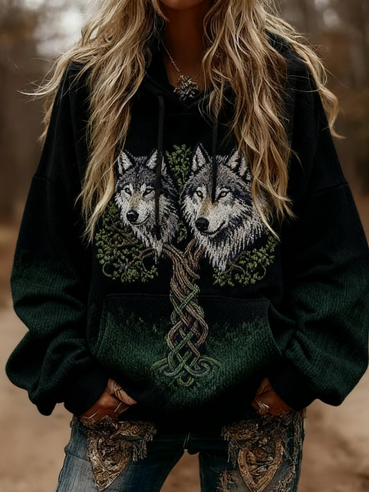 Női viking wolf kelta csomó az élet fája gradiens nyomtatás hosszú ujjú csuklyás pulóver