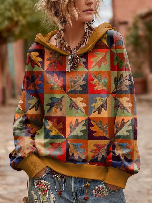 Női virágos vintage csuklyás pulóver