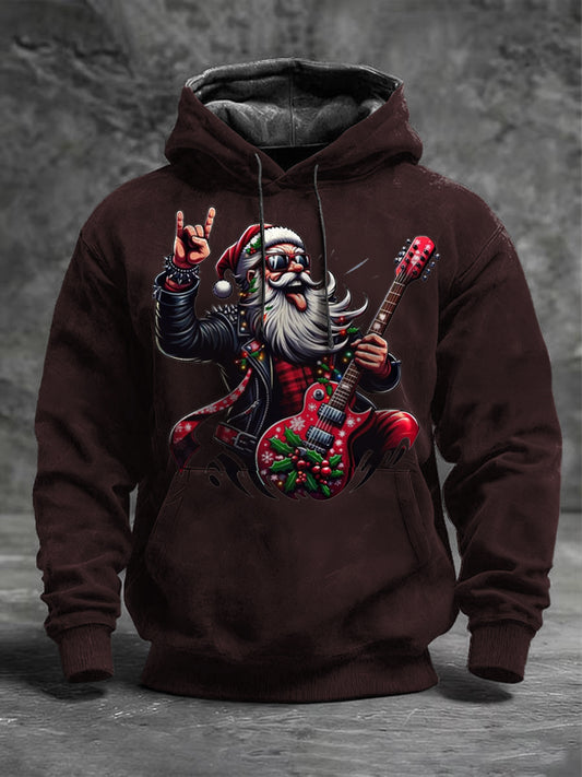 Férfi barna rock santa gitár nyomtatás hoodie