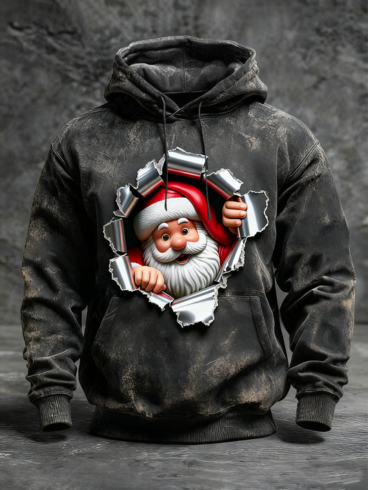 Férfi fekete szorongatott santa könnyező nyomtatás hoodie