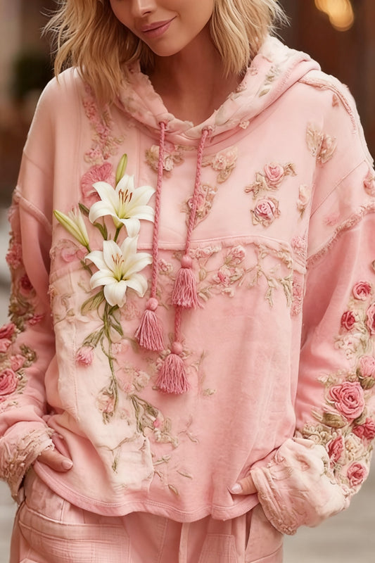 Retro mellrák megelőzés virágos patchwork nyomtatott csuklyás pulóver