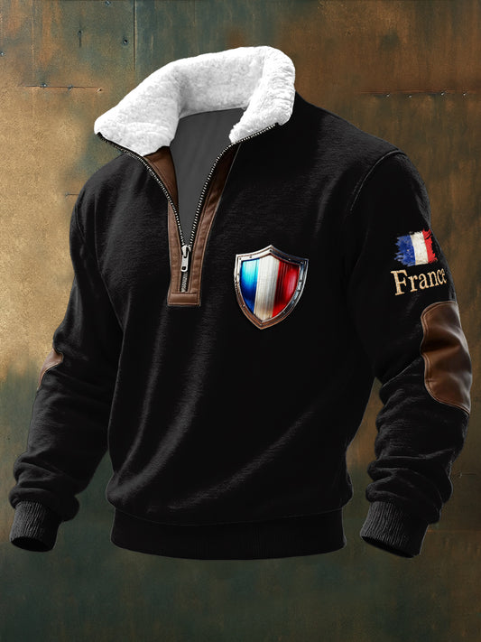 Férfi francia zászló pajzs alkalmi pulóver