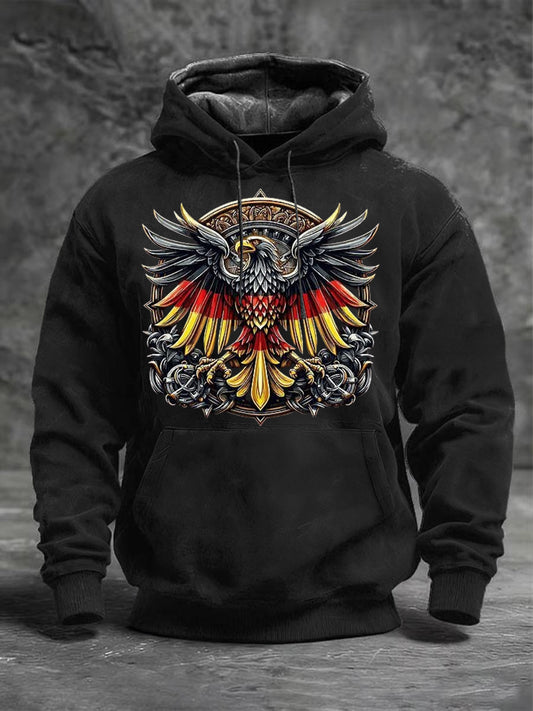 Férfi fekete bonyolult németország sas nyomtatás hoodie