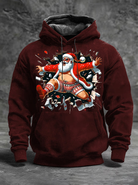 Férfi bordó dinamikus mikulás áttörés nyomtatás kapucnis