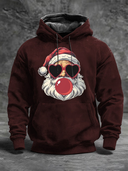 Férfi bordó hűvös santa szív napszemüveg és buborék gumi nyomtatás kapucnis