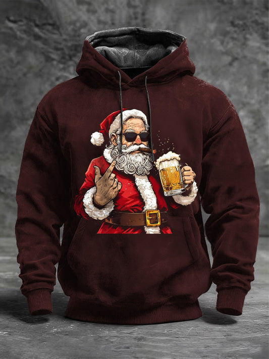 Férfi bordó rock santa sör és szivar nyomtatás kapucnis