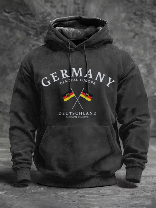 Férfi fekete németország zászló és koordináták nyomtatás hoodie
