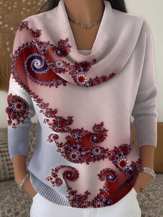 Női lila virágos kötött pulóver