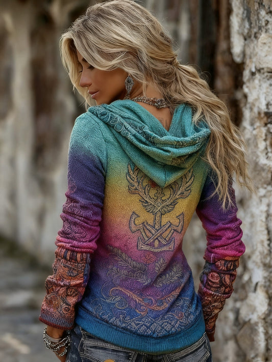 Női retro celtic warrior gradient kardigán kötött kabát