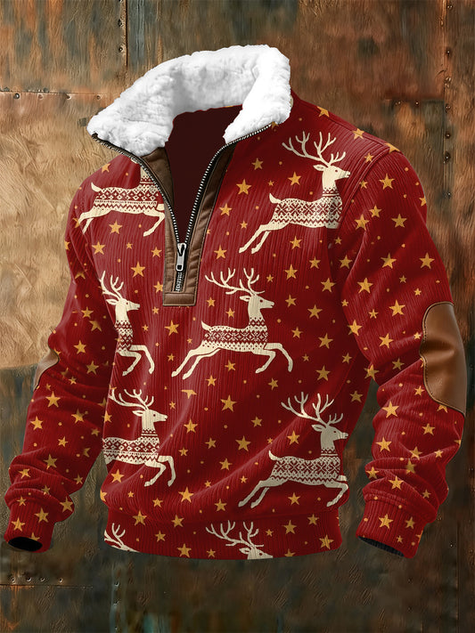 Férfi retro karácsonyi nyomtatás alkalmi pulóver