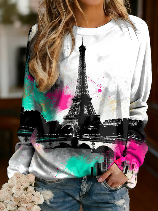 Női francia graffiti alkalmi hosszú ujjú póló